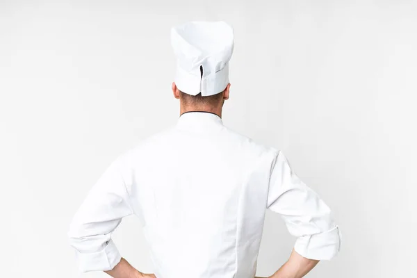 Jovem Chef Caucasiano Sobre Fundo Branco Isolado Posição Traseira — Fotografia de Stock