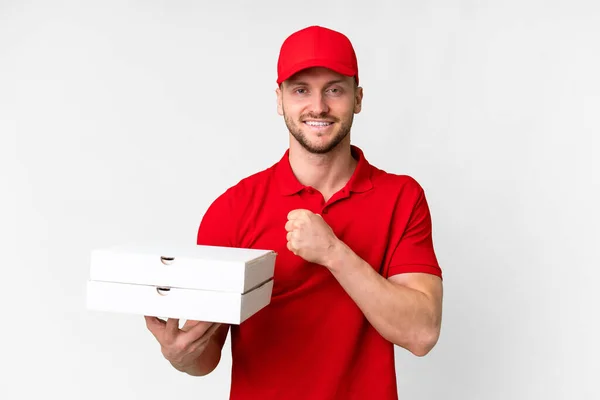 Pizza Leverans Man Med Arbete Uniform Plocka Upp Pizza Lådor — Stockfoto