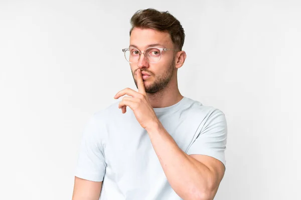 Young Handsome Caucasian Man Isolated White Background Glasses Doing Silence — Stock Photo, Image