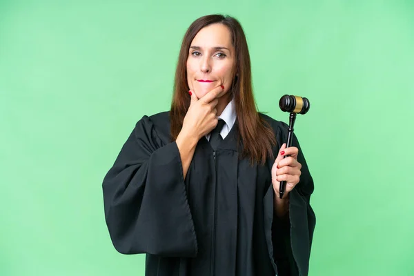 Judge Caucasian Woman Isolated Background Having Doubts Thinking — 스톡 사진