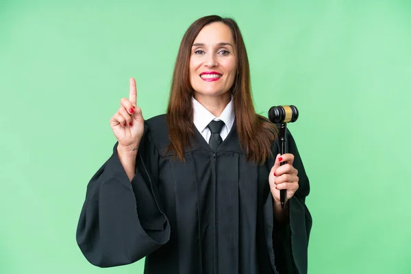Judge Caucasian Woman Isolated Background Pointing Great Idea — 스톡 사진