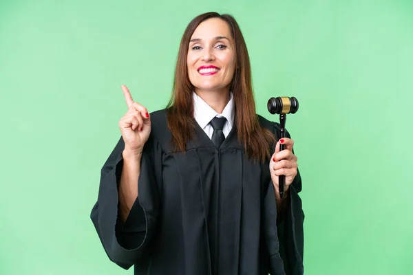 Judge Caucasian Woman Isolated Background Showing Lifting Finger Sign Best — 스톡 사진
