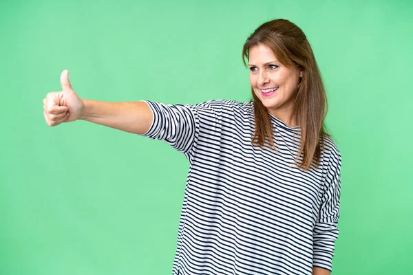 Middle Age Woman Isolated Background Giving Thumbs Gesture — Stockfoto