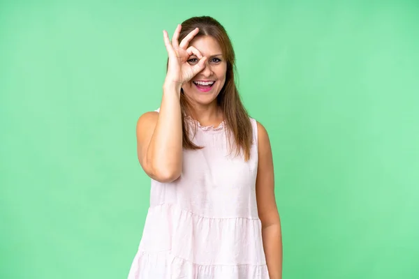 Middle Age Woman Isolated Background Showing Sign Fingers — ストック写真