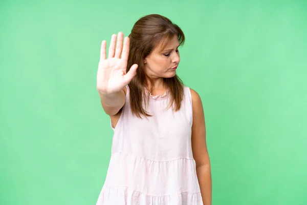 Middle Age Woman Isolated Background Making Stop Gesture Disappointed — Stock Photo, Image