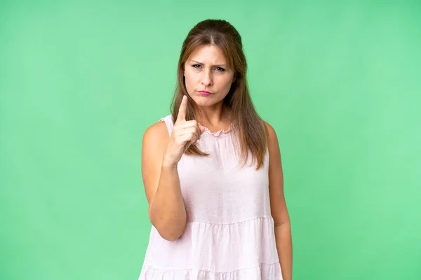Middle Age Woman Isolated Background Frustrated Pointing Front — Stock Photo, Image