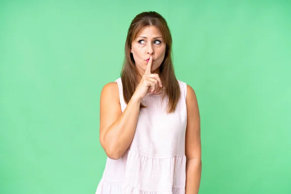 Middle Age Woman Isolated Background Showing Sign Silence Gesture Putting — Stock Photo, Image