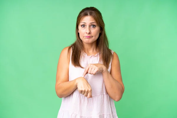 Middle Age Woman Isolated Background Making Gesture Being Late — Stock Photo, Image