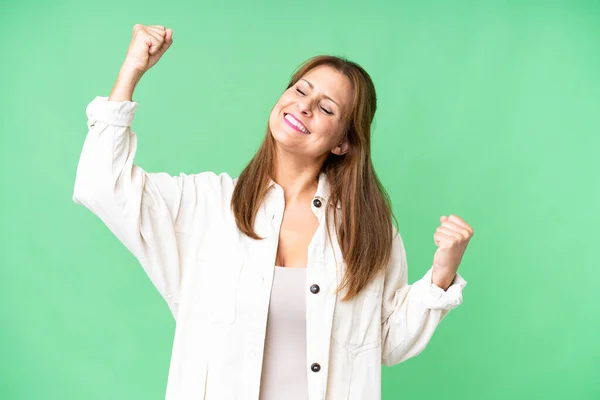 Middle Age Woman Isolated Background Celebrating Victory — Stockfoto