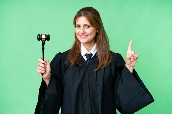 Judge Caucasian Woman Isolated Background Showing Lifting Finger Sign Best — 스톡 사진