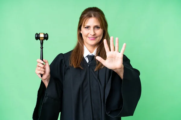 Judge Caucasian Woman Isolated Background Counting Five Fingers — 스톡 사진