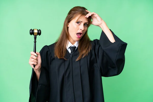Judge Caucasian Woman Isolated Background Doing Surprise Gesture While Looking — 스톡 사진