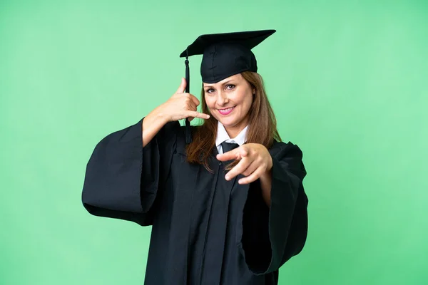 Média Idade Universitária Pós Graduação Mulher Sobre Fundo Isolado Fazendo — Fotografia de Stock