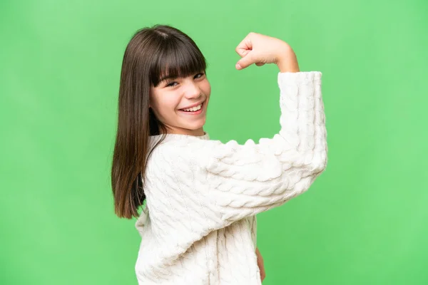 Little Caucasian Girl Isolated Background Doing Strong Gesture — Foto de Stock