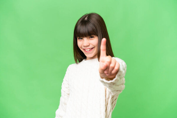 Little caucasian girl over isolated background showing and lifting a finger