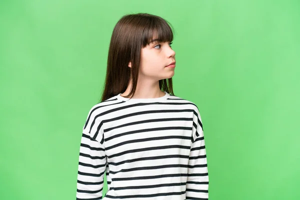 Little Caucasian Girl Isolated Background Looking Side — Stock Photo, Image