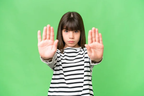 Malá Kavkazská Dívka Přes Izolované Pozadí Dělat Stop Gesto Zklamání — Stock fotografie