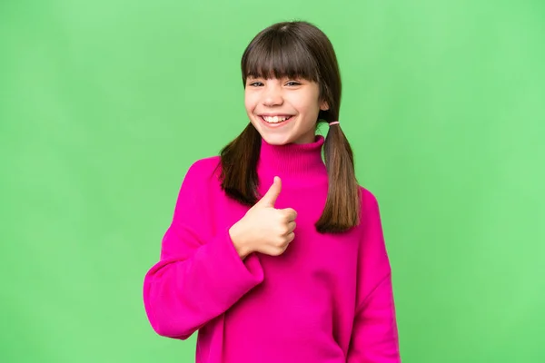 Mały Kaukaski Dziewczyna Odosobnione Tło Dając Kciuki Górę Gest — Zdjęcie stockowe