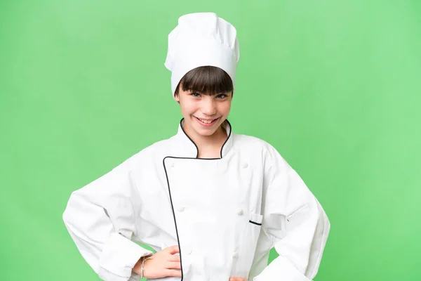 Piccola Ragazza Chef Caucasico Sfondo Isolato Posa Con Braccia Fianco — Foto Stock