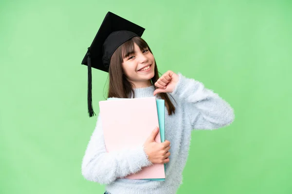 Little Caucasian Student Girl Isolated Background Proud Self Satisfied — Stock Photo, Image