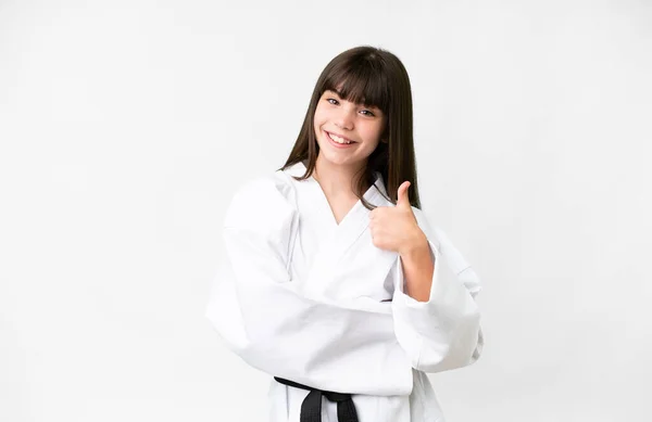 Little Caucasian Girl Isolated White Background Thumbs Because Something Good — Stock Photo, Image