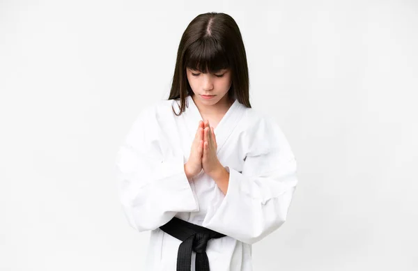 Little Caucasian Girl Isolated White Background Doing Karate Saluting — Stock Photo, Image