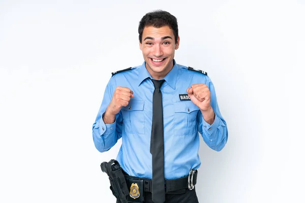 Young Police Caucasian Man Isolated White Background Celebrating Victory Winner — Stock Photo, Image