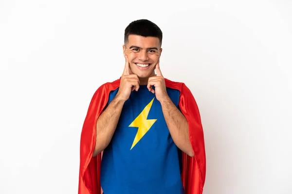 Super Hero Isolated White Background Smiling Happy Pleasant Expression — Stock Photo, Image