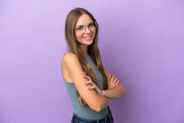 Young Lithuanian Woman Isolated Purple Background Arms Crossed Looking Forward — Stock Photo, Image