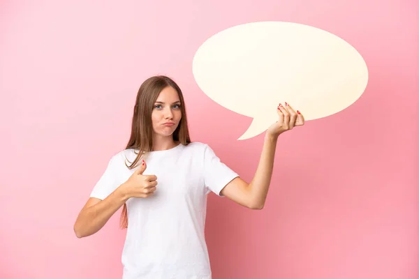 Young Lithuanian Woman Isolated Pink Background Holding Empty Speech Bubble — 图库照片