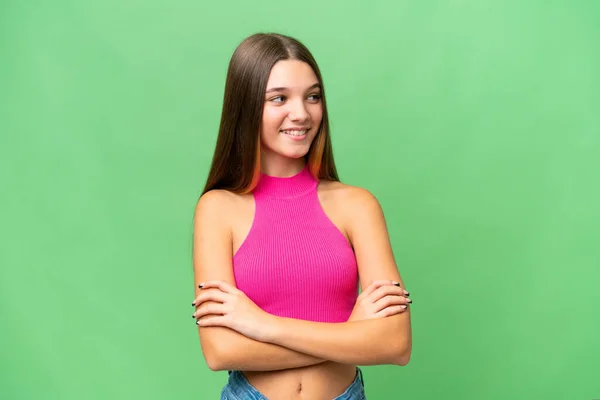 Adolescente Caucasiano Menina Sobre Isolado Fundo Feliz Sorrindo — Fotografia de Stock