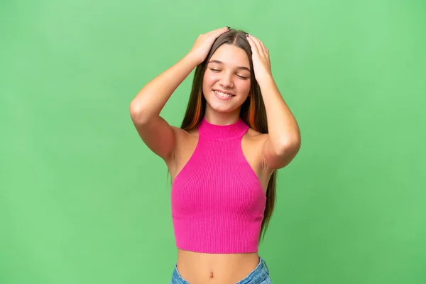 Tiener Kaukasisch Meisje Geïsoleerde Achtergrond Lachen — Stockfoto