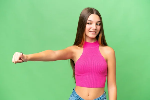 Teenager Kaukasischen Mädchen Über Isolierten Hintergrund Geben Einen Daumen Nach — Stockfoto