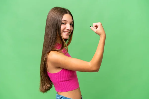 Teenager Kaukasischen Mädchen Über Isolierten Hintergrund Tun Starke Geste — Stockfoto