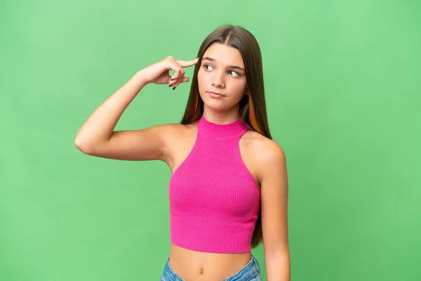 Teenager Caucasian Girl Isolated Background Making Gesture Madness Putting Finger — Stock Photo, Image