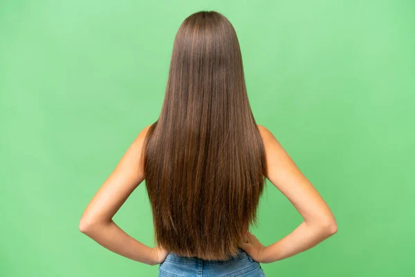 Teenager Caucasian Girl Isolated Background Back Position — Stock Photo, Image