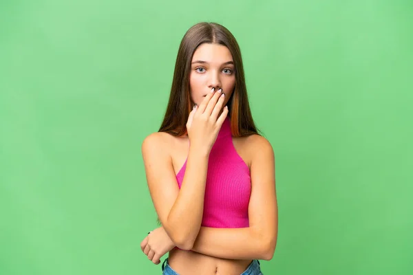 Teenager Kaukasischen Mädchen Über Isolierten Hintergrund Überrascht Und Schockiert Während — Stockfoto