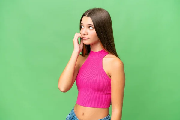 Teenager Caucasian Girl Isolated Background Little Bit Nervous — Stock Photo, Image
