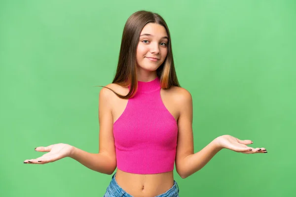 Teenager Caucasian Girl Isolated Background Having Doubts — 스톡 사진