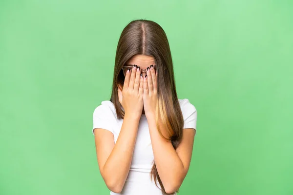 Adolescente Caucasiano Menina Sobre Fundo Isolado Com Expressão Cansada Doente — Fotografia de Stock