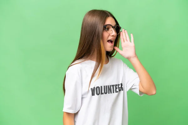 Adolescente Voluntaria Chica Caucásica Sobre Fondo Aislado Gritando Con Boca — Foto de Stock
