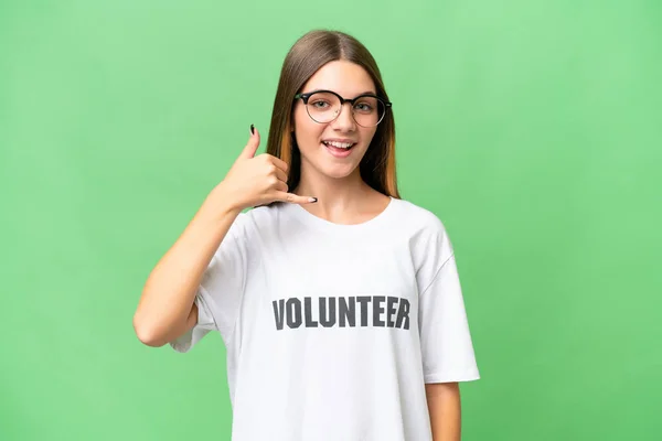 Adolescente Voluntaria Chica Caucásica Sobre Fondo Aislado Haciendo Gesto Teléfono —  Fotos de Stock