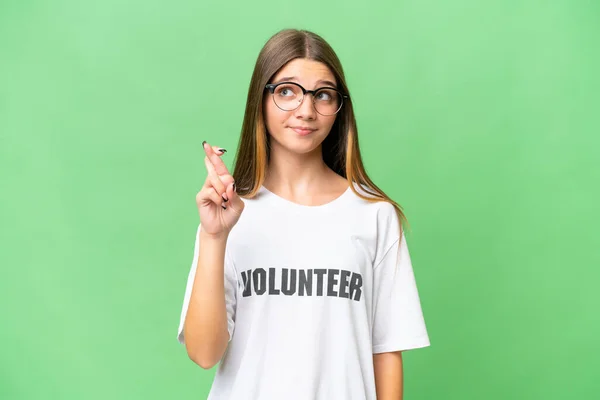 Adolescente Voluntaria Chica Caucásica Sobre Fondo Aislado Con Los Dedos — Foto de Stock