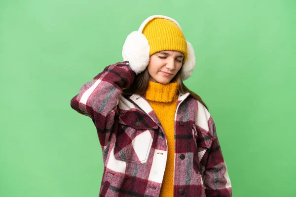 Adolescente Caucasico Ragazza Indossare Inverno Manicotti Sfondo Isolato Con Mal — Foto Stock