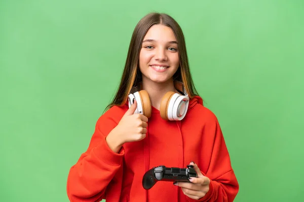 Έφηβος Καυκάσιος Κορίτσι Παίζει Ένα Χειριστήριο Video Game Πάνω Από — Φωτογραφία Αρχείου