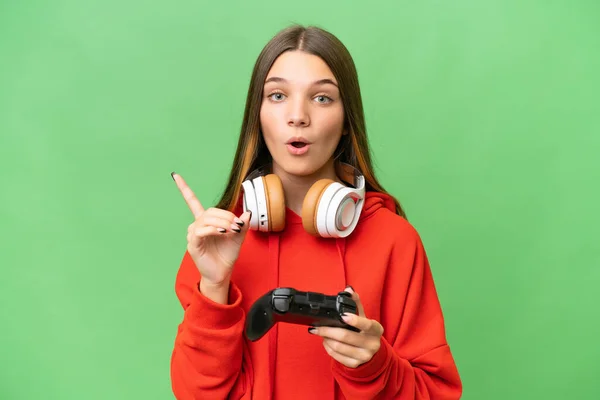Tiener Kaukasisch Meisje Spelen Met Een Video Game Controller Geïsoleerde — Stockfoto