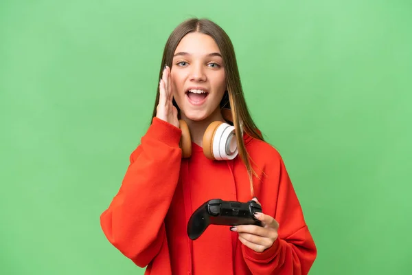 Teenager Kaukasischen Mädchen Spielt Mit Einem Videospiel Controller Über Isolierten — Stockfoto