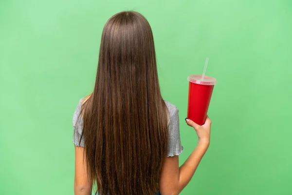 Tiener Kaukasisch Meisje Houden Een Soda Geïsoleerde Achtergrond Achterste Positie — Stockfoto