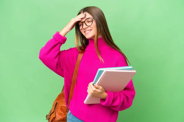 Teenager Student Caucasian Girl Isolated Background Smiling Lot — Stock Photo, Image