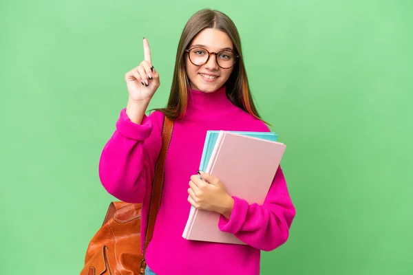 Teenager Student Caucasian Girl Isolated Background Pointing Great Idea — Stock Photo, Image